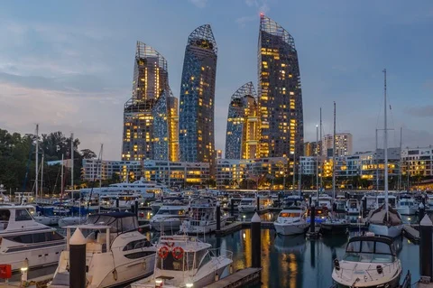 Keppel Bay day to night sunset timelapse in Singapore. ProRes 422 Stock Footage 100009006
