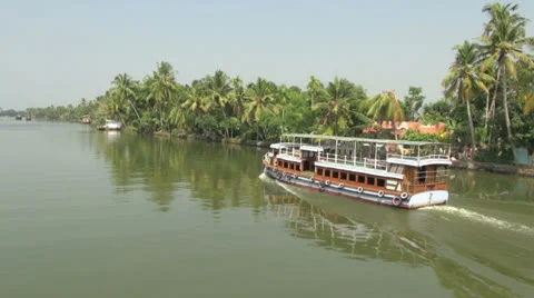 Kerala backwaters excursion boat s Stock Footage 24542045