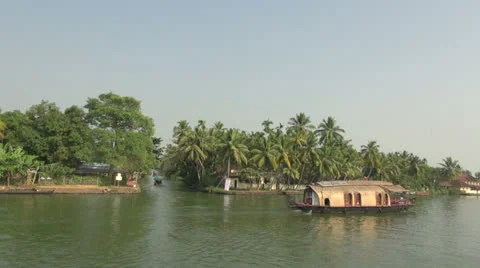 Kerala backwaters scene with side canal Stock Footage 24542548