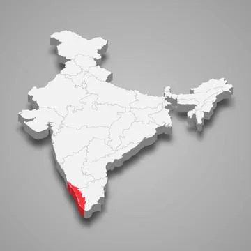 Kerala state location within India 3d map Stock Illustration