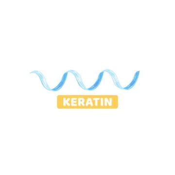Keratin. Spiral shape. Protein structure. Blue color. Logo, emblem, label des Stock Illustration