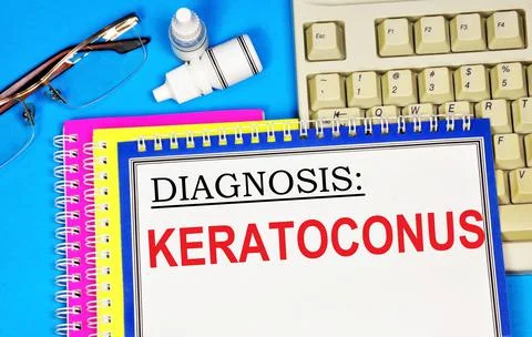 The keratoconus. Text label to indicate the state of vision health. Stock Photos