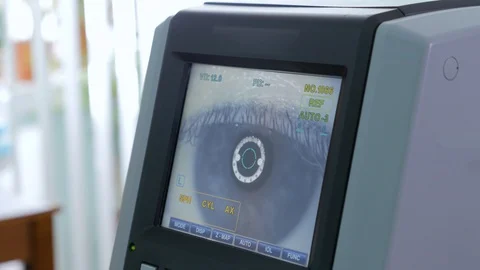 Keratometer - modern automated machine examining eyeball. Stock Footage 104395103