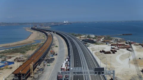 KERCH, RUSSIA, May 16, 2018: Aerial view of The Crimean Bridge, Kerch Bridge Stock Footage 89920898