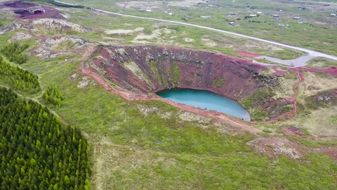 Kerid crater with lagoon inside. Stock Footage 248451055