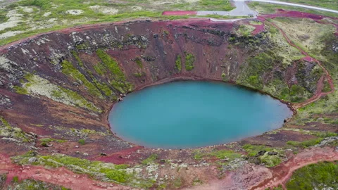 Kerid crater with lagoon inside. Stock Footage 248451451