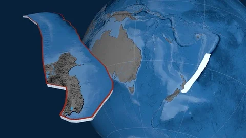 Kermadec tectonic plate. Elevation and b... | Stock Video | Pond5