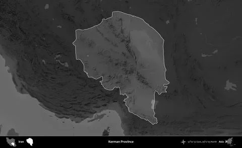 Kerman Province highlighted, Iran. Grayscale Stock Illustration