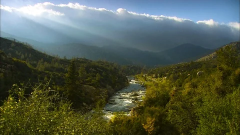 Kern River with magestic clouds Stock Footage 87281053