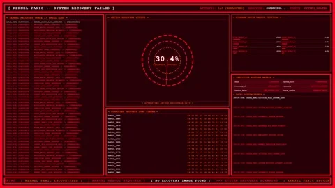 Kernel Panic Red System Recovery Failed Error Dashboard. Stock Footage 346739778
