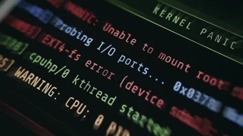 Kernel Panic screen indicting a critical system crash Stock Footage 335871907
