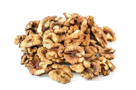 Kernel of walnuts on white background with soft shadow Stock Photos