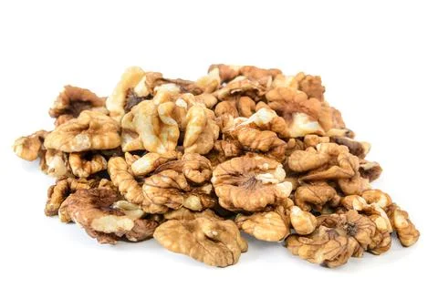 Kernel of walnuts on white background with soft shadow Stock Photos