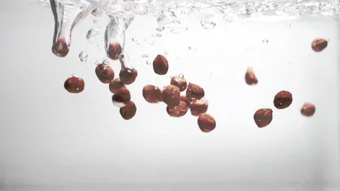 Kernels of hazelnut hazelnut is immersed in crystal clear water Stock Footage 102651464