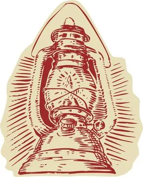 Kerosene Lamp Etching Etching engraving handmade style illustration of a k... Stock Photos