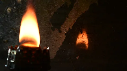Kerosene lamp fire with reflection in old mirror Stock Footage 148256272