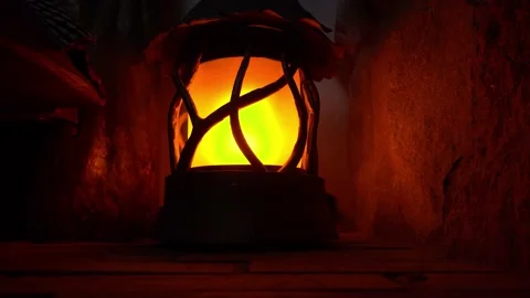 Kerosene lamp light or an ancient lantern flickers in the dark. Old classic oil Stock Footage 209562178