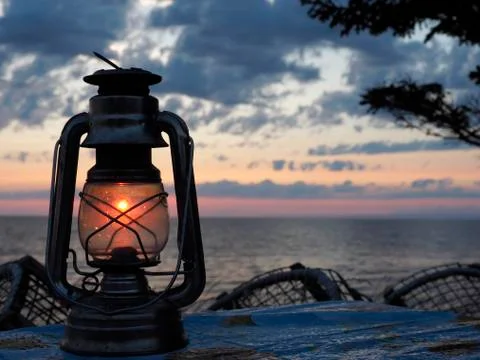 Kerosene Lantern Sunset Stock Photos