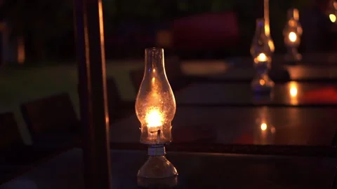 Kerosine Glass Table Lamp Buring Oil Video stock 156834153