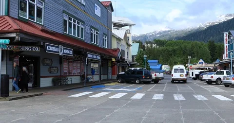 Ketchikan, Generic View of Streets and Business in the Downtown Area. Stock Footage 93855740