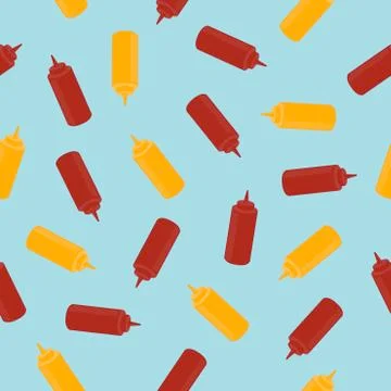 Ketchup and Mustard Bottles Pattern or Wallpaper Illustrazione stock