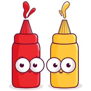 Ketchup and mustard characters. Vector illustration Illustrazione stock