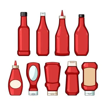 Ketchup bottles different shapes and sizes illustration set Stock Illustration