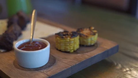 Ketchup meat dishes Stock Footage 79577147