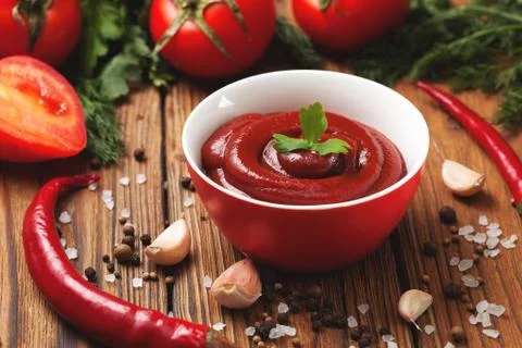 Ketchup in a red cup Stock Photos