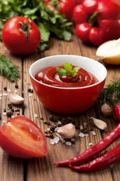Ketchup in a red cup Stock Photos