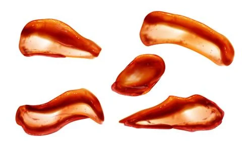 Ketchup splashes set top view, tomato sauce blobs Stock Illustration