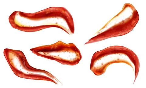Ketchup splashes set top view, tomato sauce blobs イラスト素材