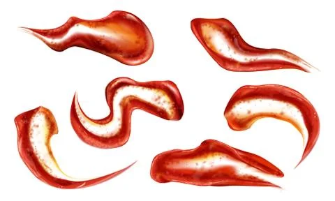 Ketchup splashes set top view, tomato sauce blobs イラスト素材