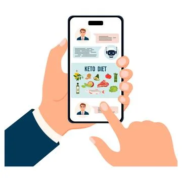 Keto diet app interface on smartphone screen with various food icons and ha.. Stock Illustration