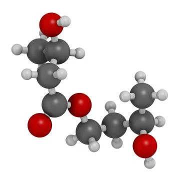 Ketone ester molecule. Present in drinks to induce ketosis. 3D rendering. Stock Illustration