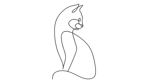 KetSelf drawing simple animation of single continuous one line drawing cat Stock Footage 128425332