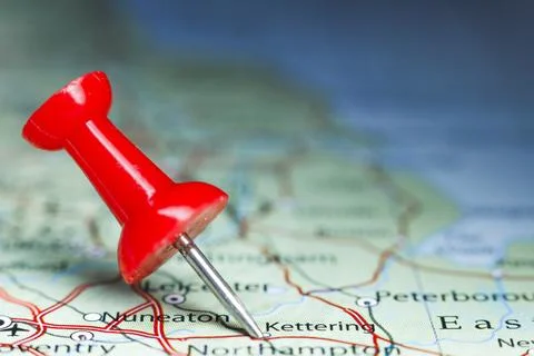 Kettering, England pin on map Stock Photos