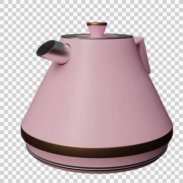 Kettle. 3D Render Of A Pastel Pink Retro Electric Kettle Isolated On White Stock Illustration