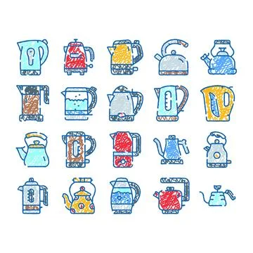 Kettle appliance collection for kitchen electronics Stock Illustration