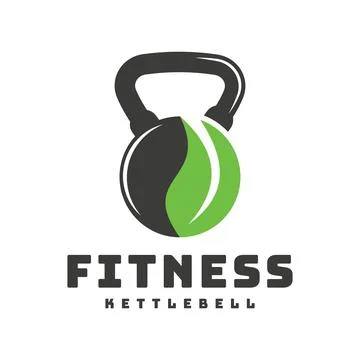 Kettle Bell leaf combination design logo, fitness equipment, template, symbol Stock Illustration