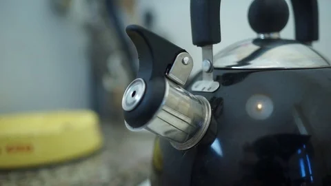 Kettle boiling on gasstove Stock Footage 87857471