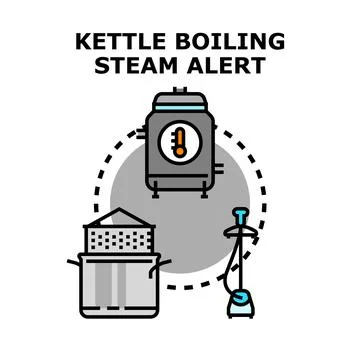 Kettle boiling steam alert concept set Stock Illustration