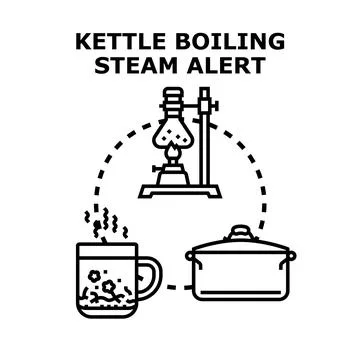 Kettle boiling steam alert technology icon concept Stock Illustration