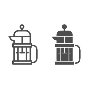 Kettle for brewing tea or coffee line and solid icon, Coffee time concept Stock Illustration