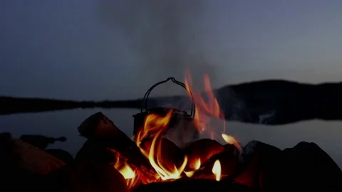 Kettle on a campfire Stock Footage 139609648
