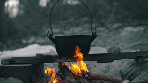 Kettle On Campfire Stock Footage 284846674