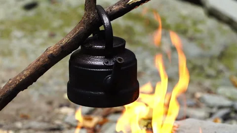 Kettle on a Campfire Stock Footage 313353657