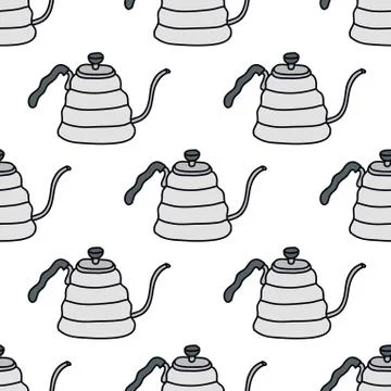 Kettle for coffee seamless doodle pattern, vector illustration Stock Illustration