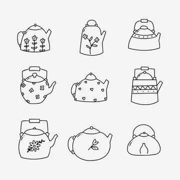 Kettle doodle line vector illustration Illustrazione stock