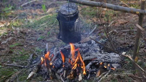 Kettle on the fire Stock Footage 101050866
